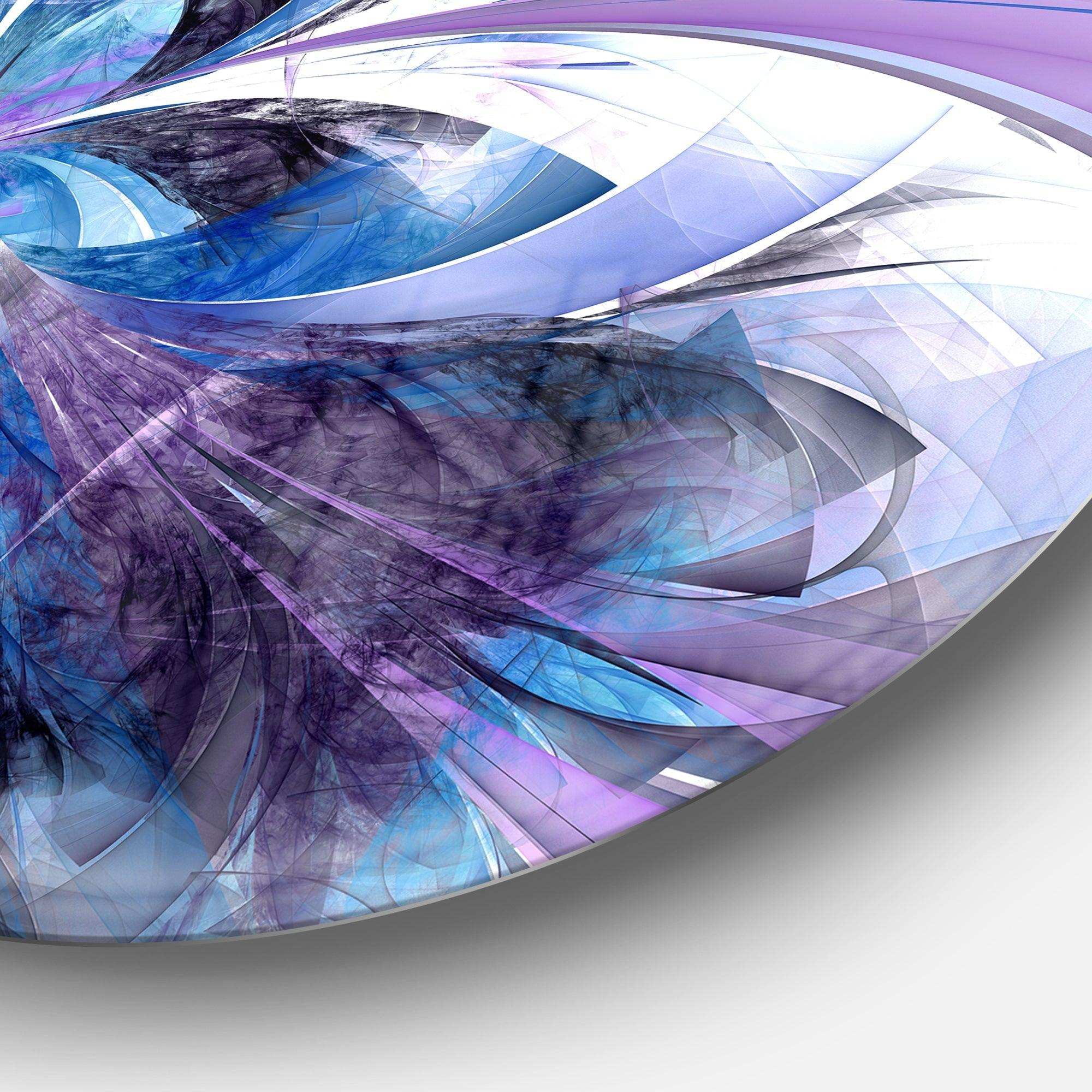 Symmetrical Fractal Flower in Blue - Floral Round Metal Wall Art