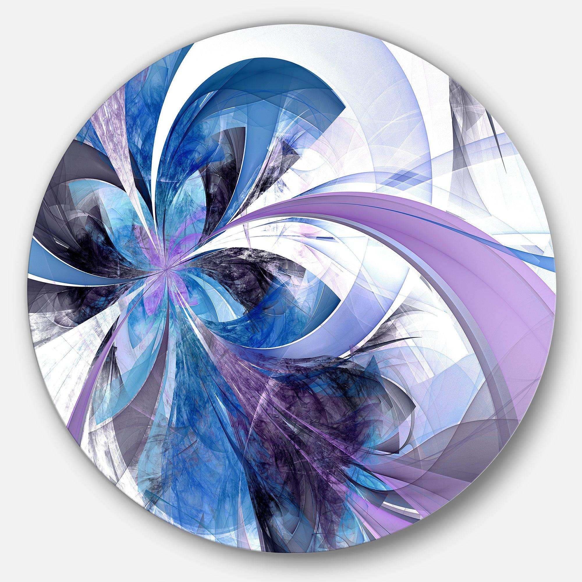 Symmetrical Fractal Flower in Blue - Floral Round Metal Wall Art