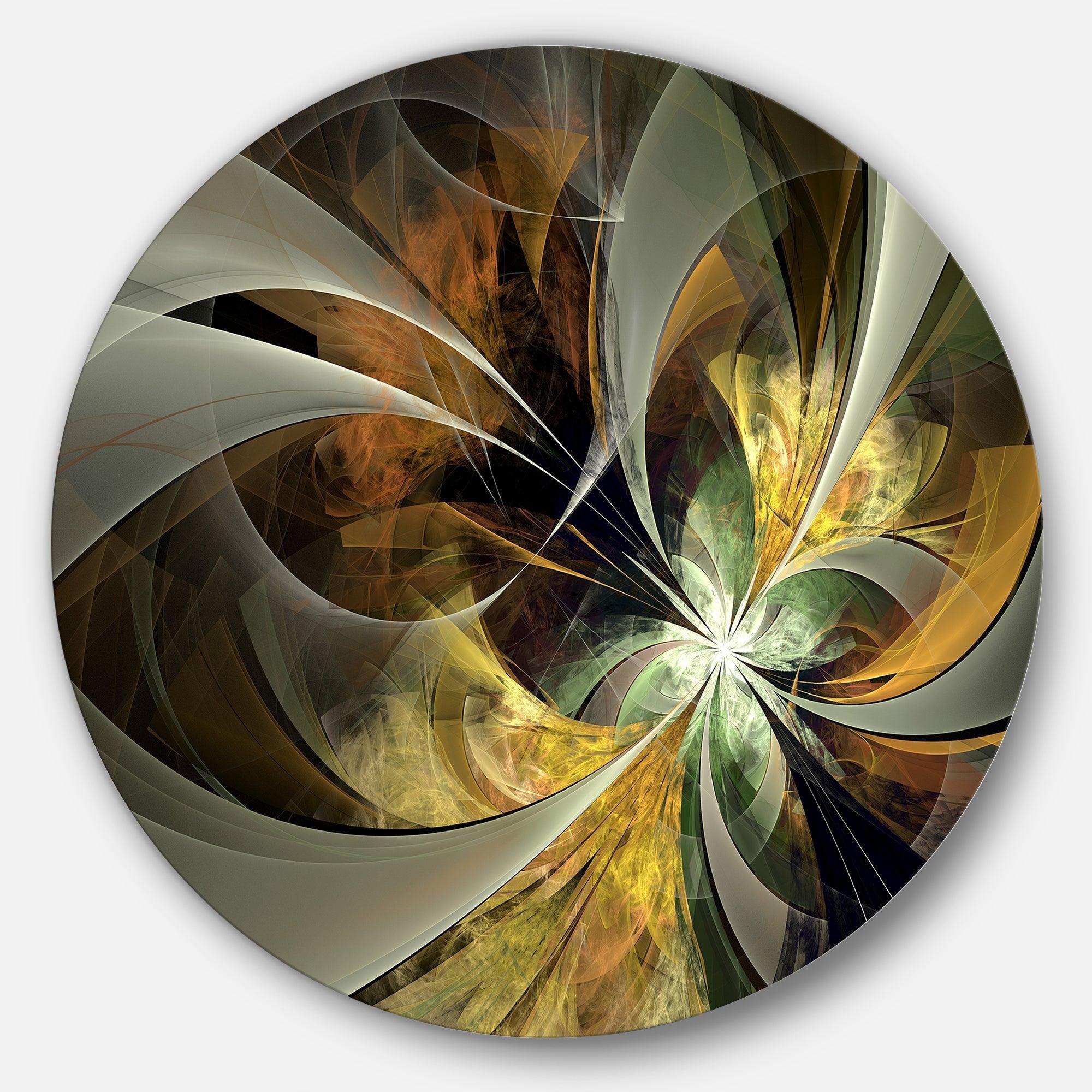 Symmetrical Gold Fractal Flower - Floral Metal Circle Wall Art