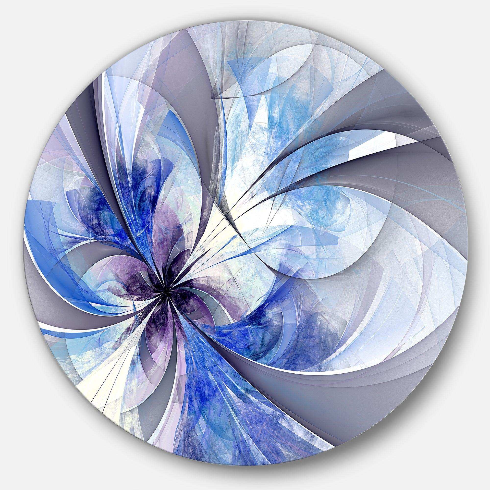 Blue Large Symmetrical Fractal Flower - Floral Oversized Circle Metal Wall Art