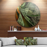 Green and Yellow Glossy Fractal Flower - Floral Metal Circle Wall Art