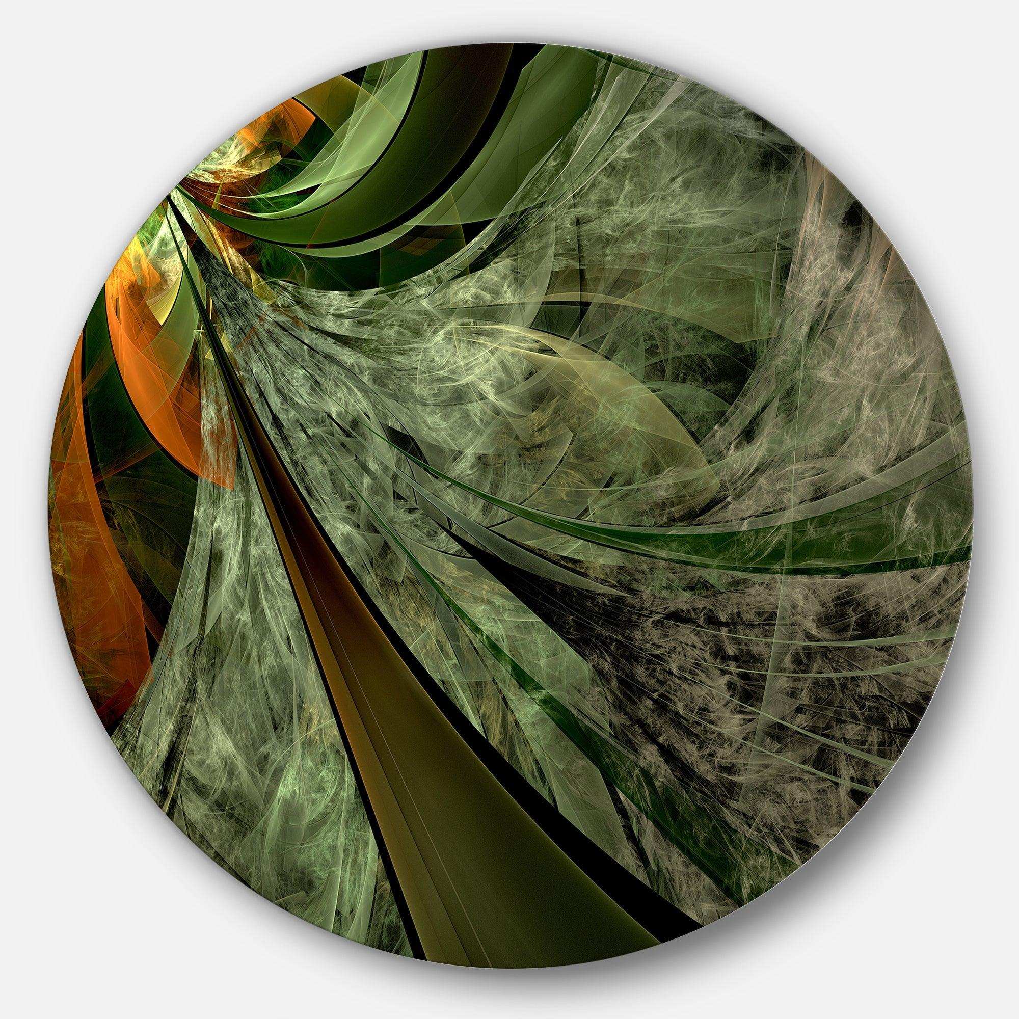 Green and Yellow Glossy Fractal Flower - Floral Metal Circle Wall Art