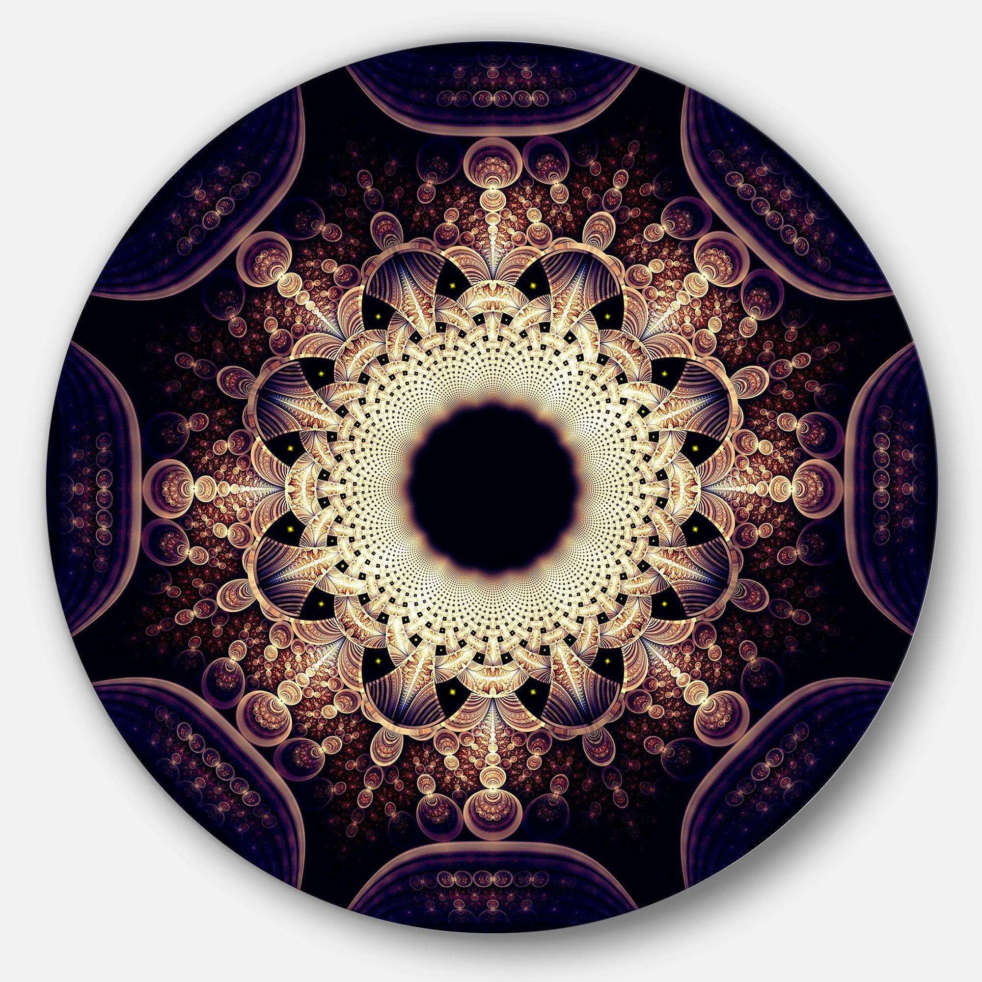 Rounded Symmetrical Yellow Fractal Flower - Floral Round Metal Wall Art