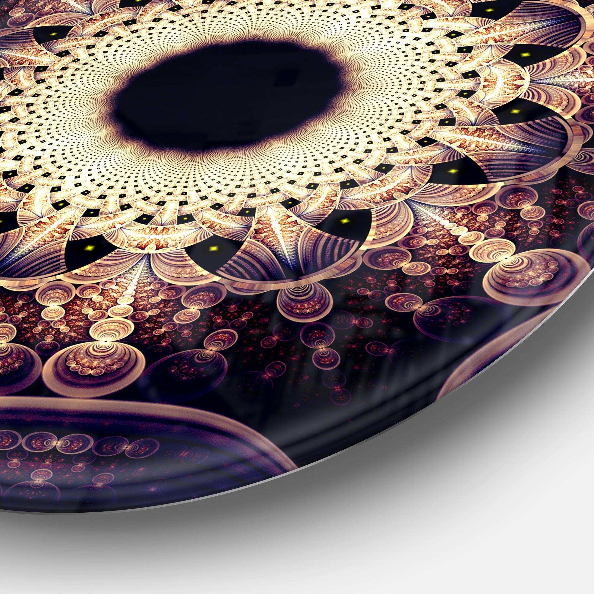 Rounded Symmetrical Yellow Fractal Flower - Floral Round Metal Wall Art