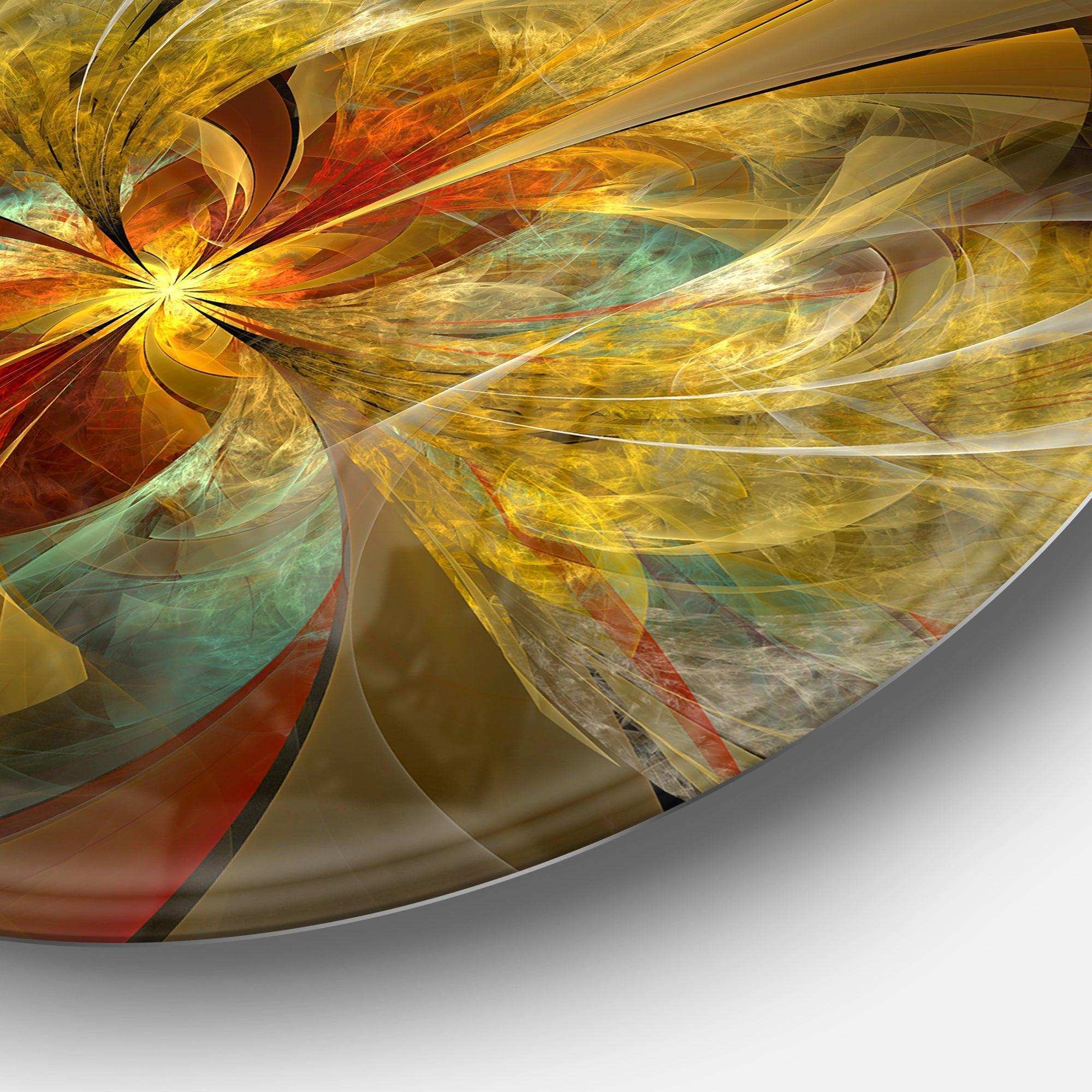 Bright Yellow Symmetrical Flower Design - Floral Oversized Circle Metal Wall Art