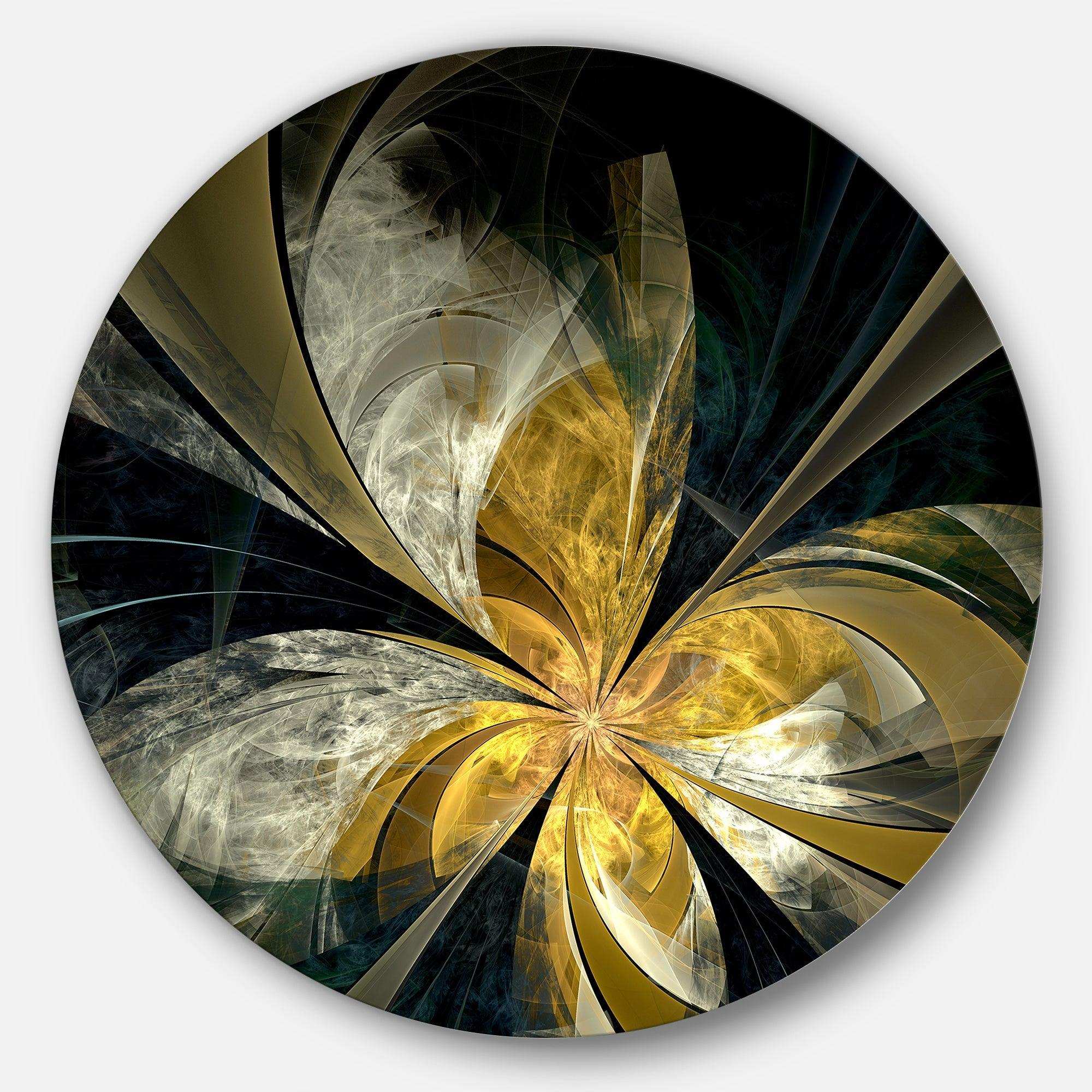 Symmetrical White Gold Fractal Flower - Floral Large Metal Circle Wall Art
