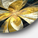 Symmetrical White Gold Fractal Flower - Floral Large Metal Circle Wall Art