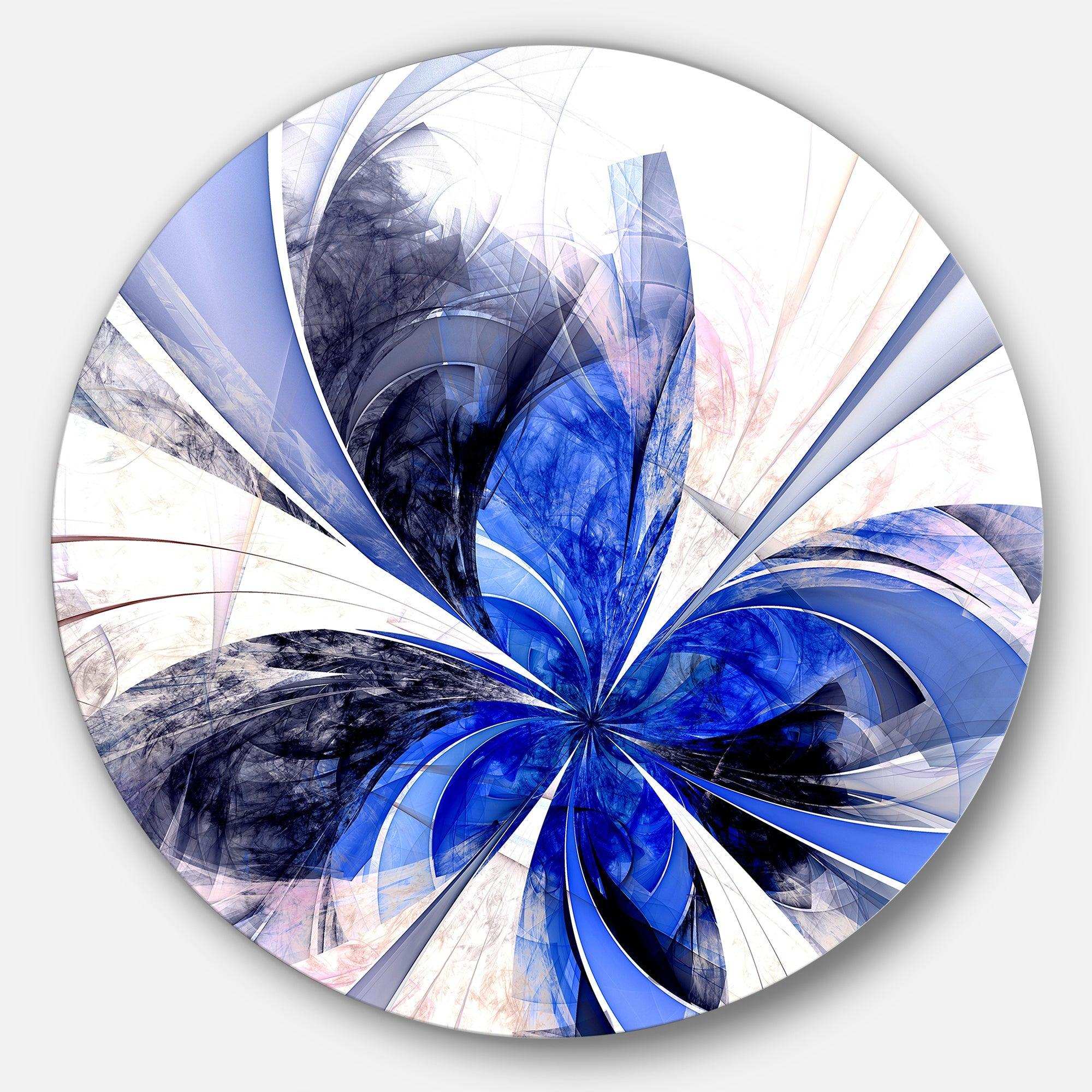 Symmetrical Bright Blue Fractal Flower - Floral Circle Metal Wall Decor