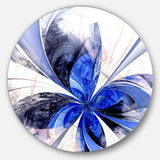 Symmetrical Bright Blue Fractal Flower - Floral Circle Metal Wall Decor
