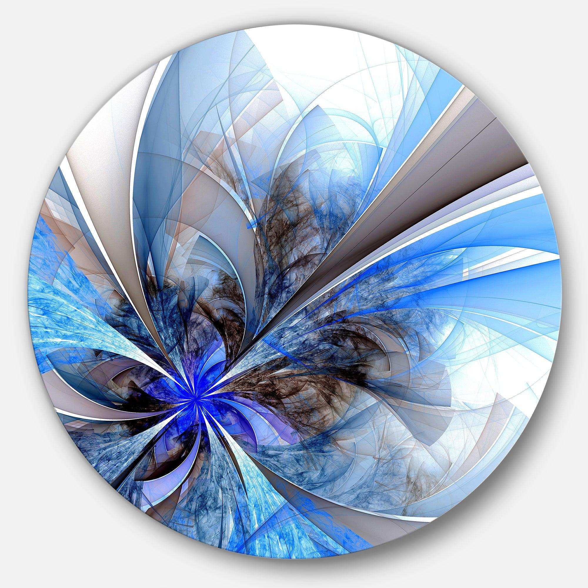 Symmetrical Large Blue Fractal Flower - Floral Large Metal Circle Wall Art