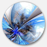 Symmetrical Large Blue Fractal Flower - Floral Large Metal Circle Wall Art