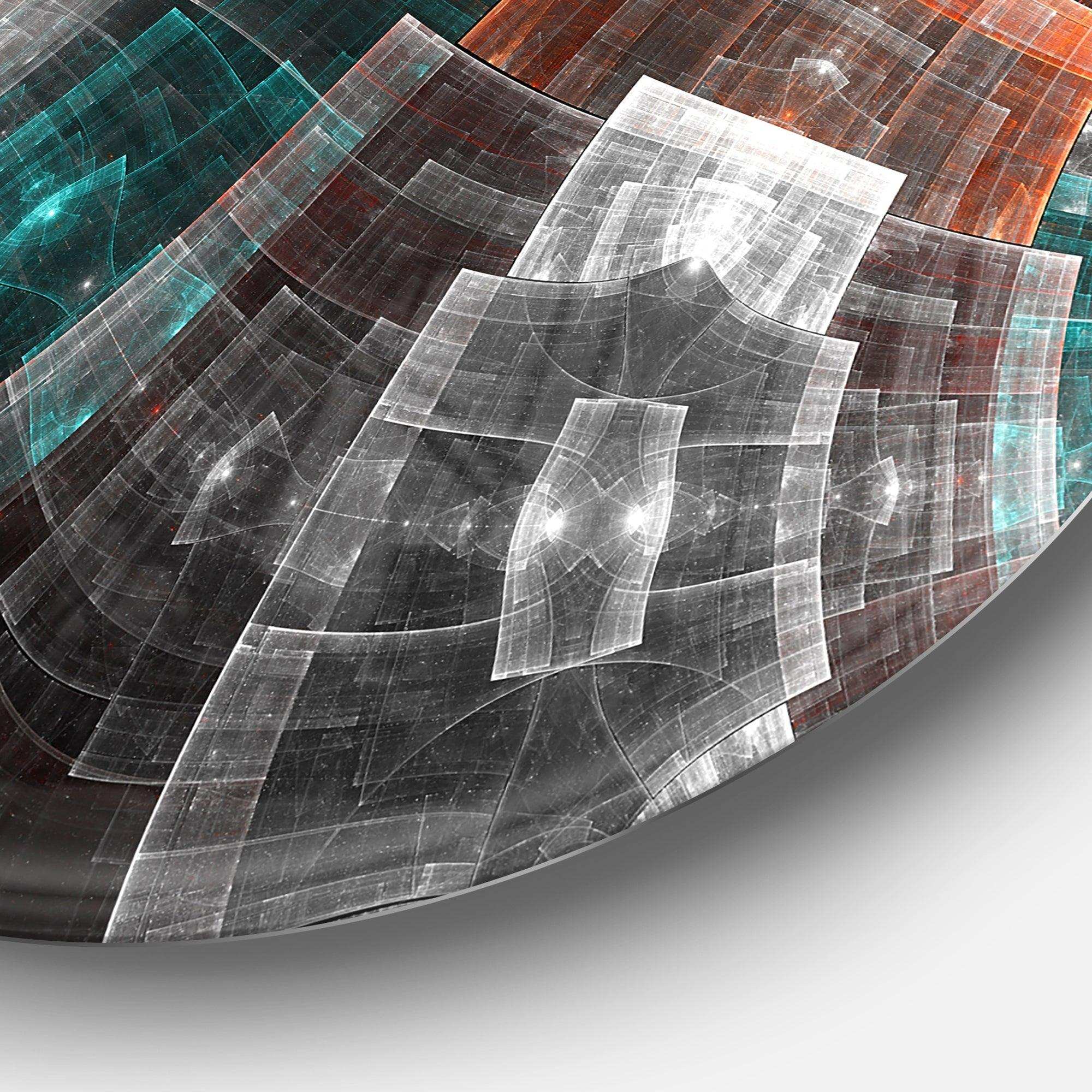 Brown Psychedelic Fractal Metal Grid Art - Abstract Metal Circle Wall Art