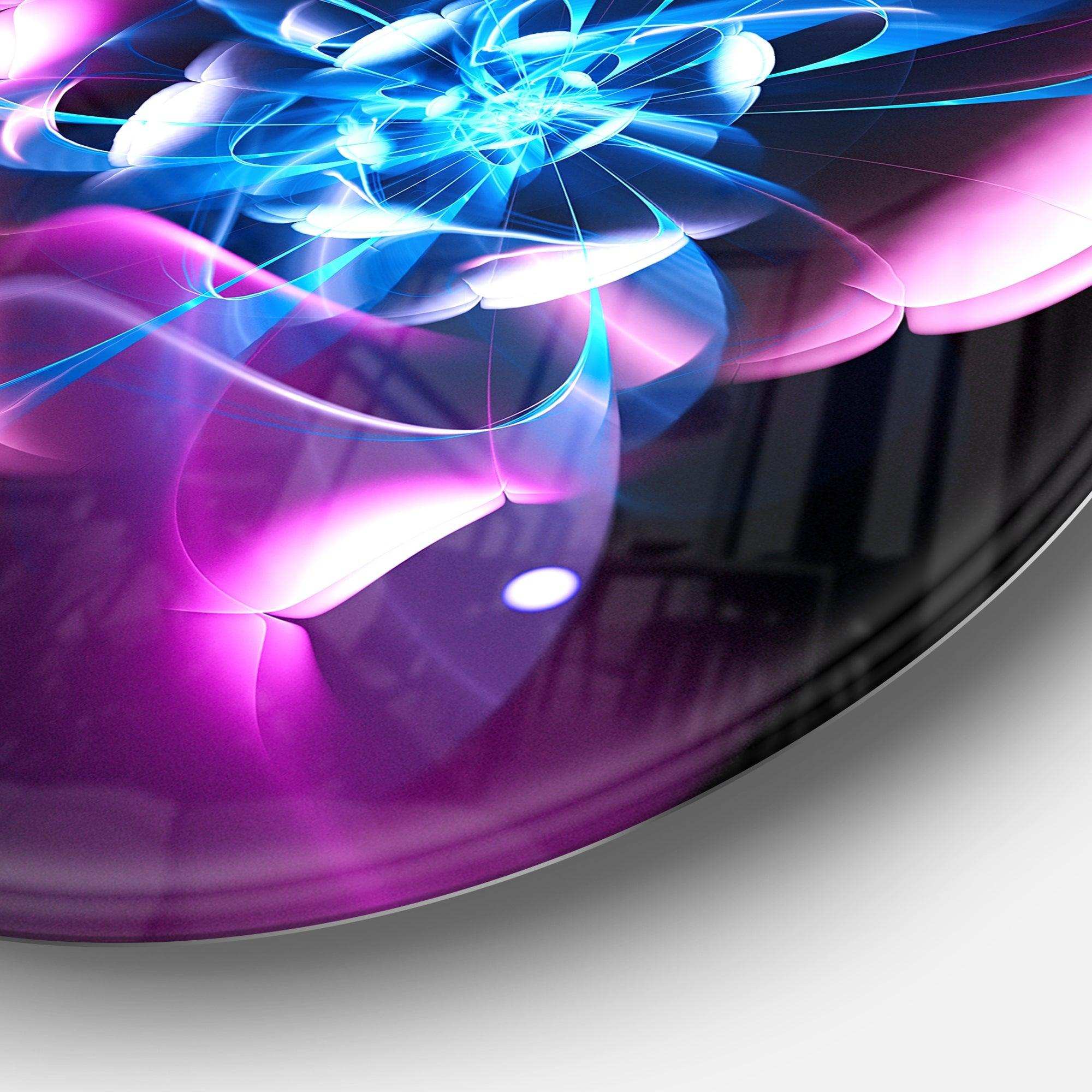 Blue Purple Large Fractal Flower Design - Abstract Round Metal Wall Art