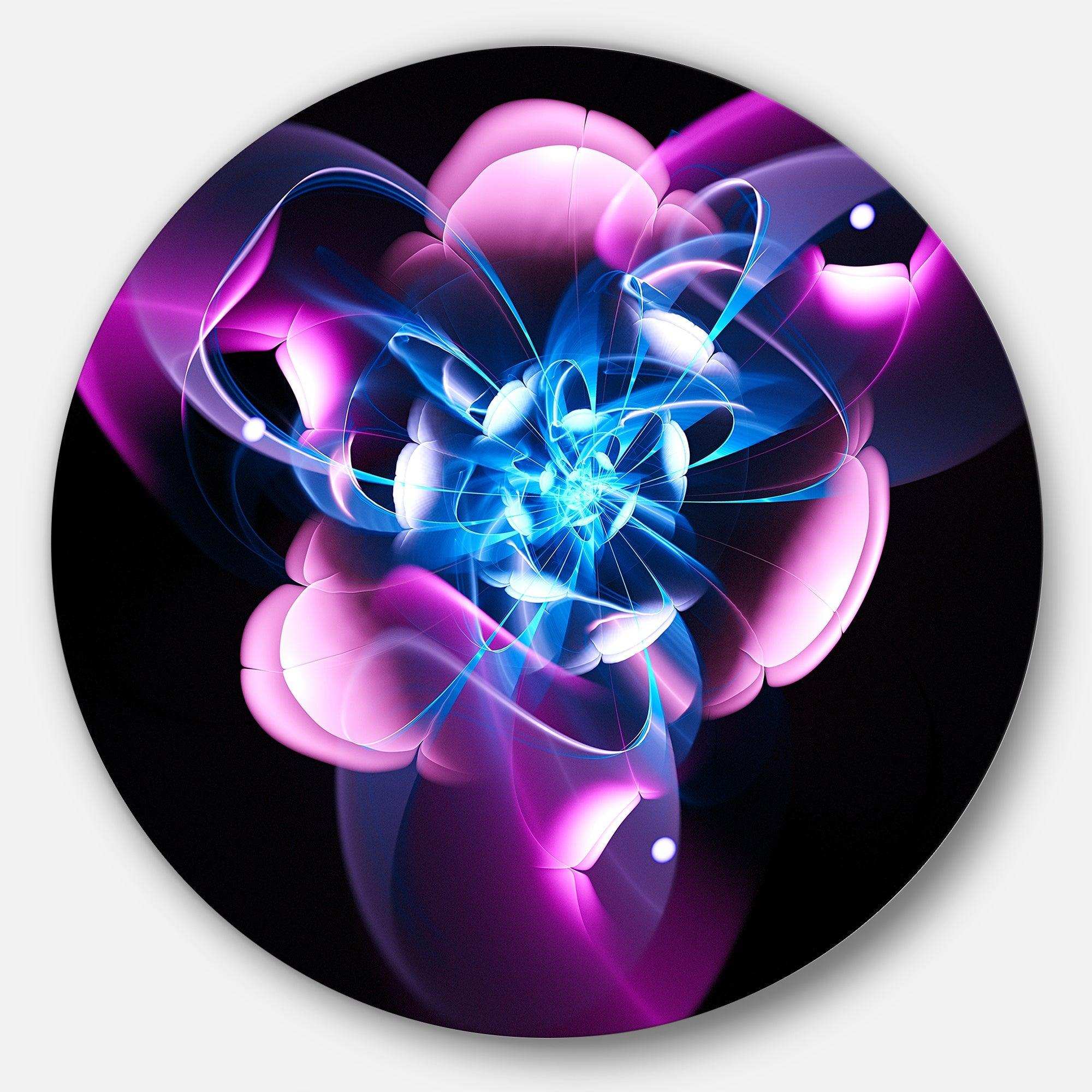 Blue Purple Large Fractal Flower Design - Abstract Round Metal Wall Art