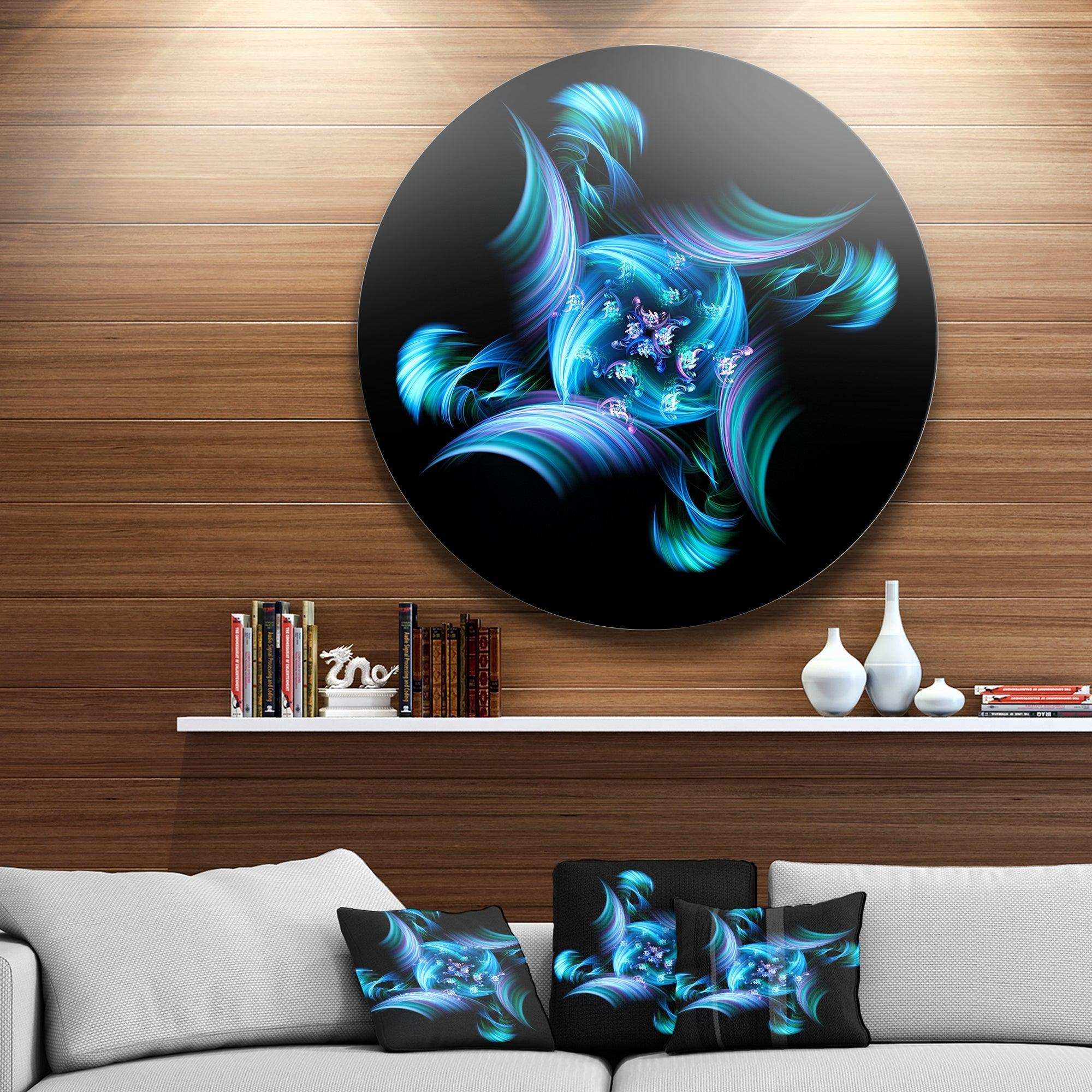 Multi Colored Blue Stained Glass - Floral Metal Circle Wall Art
