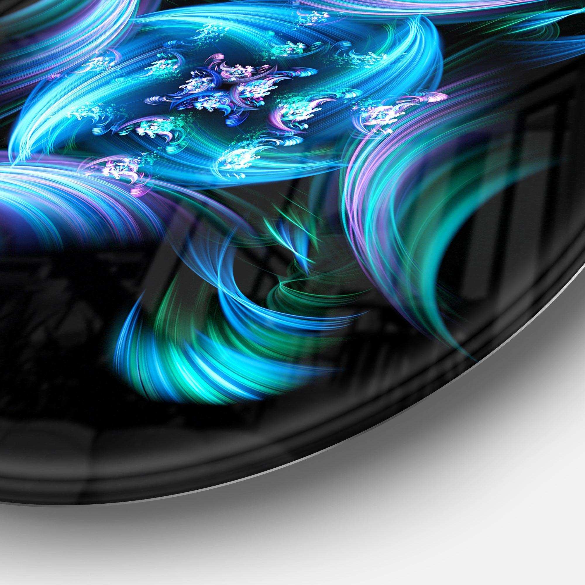 Multi Colored Blue Stained Glass - Floral Metal Circle Wall Art