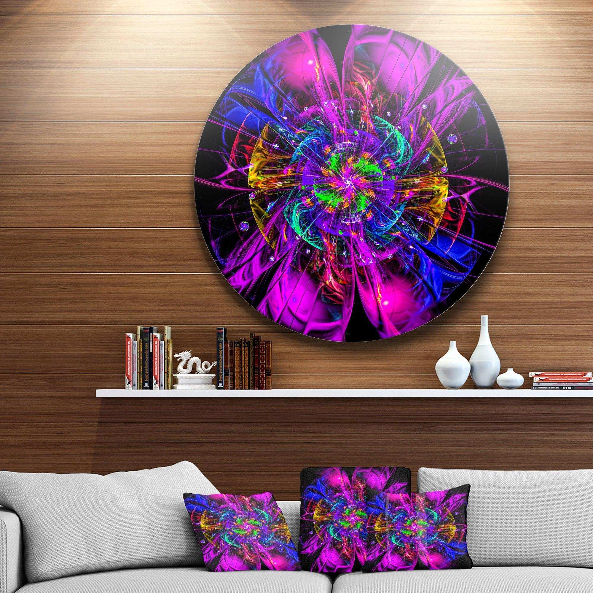 Ideal Fractal Flower Digital Art in Purple - Floral Oversized Circle Metal Wall Art