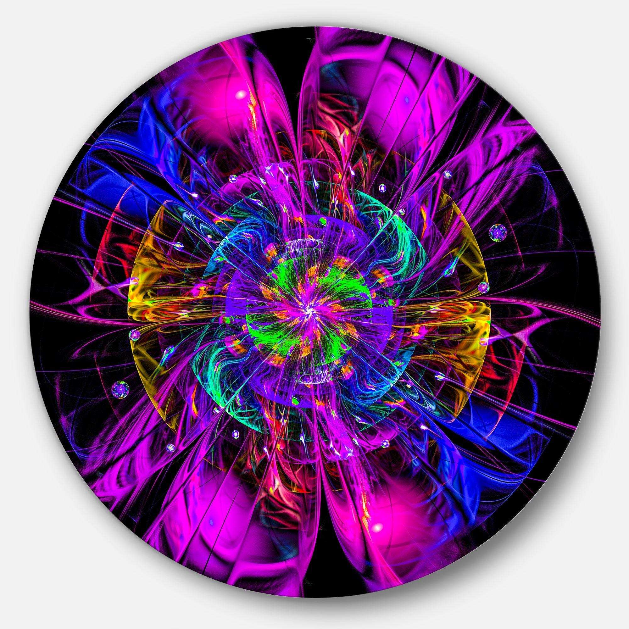 Ideal Fractal Flower Digital Art in Purple - Floral Oversized Circle Metal Wall Art