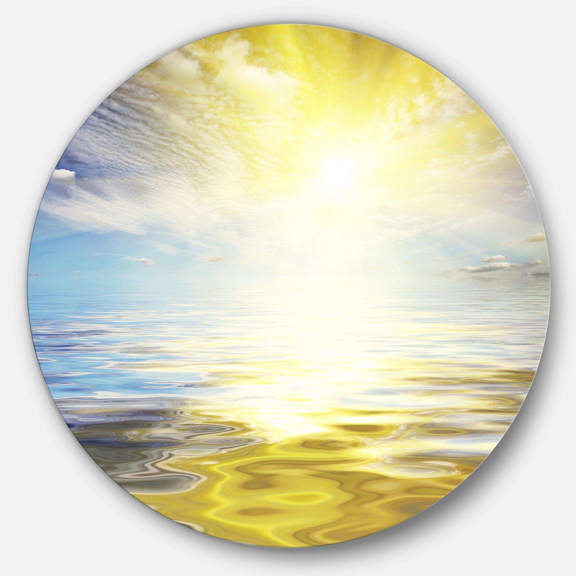Wavy View of Sea in Yellow Blue - Sea & Shore Metal Circle Wall Art