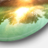 Beautiful Summer River At Sunset - Landscape Round Metal Wall Art