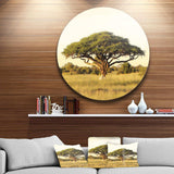 Acacia Tree on African Plain - Landscape Round Metal Wall Art