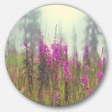 Purple Summer Flowers in Foggy Field - Floral Metal Circle Wall Art