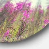 Purple Summer Flowers in Foggy Field - Floral Metal Circle Wall Art