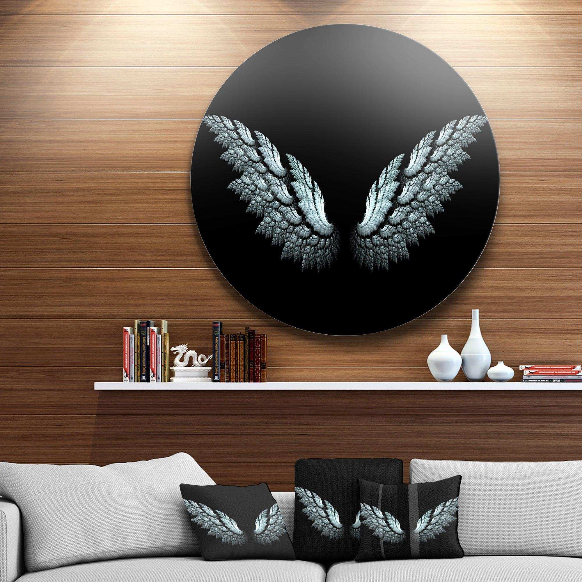 Angel Wings on Black Background - Abstract Circle Metal Wall Decor