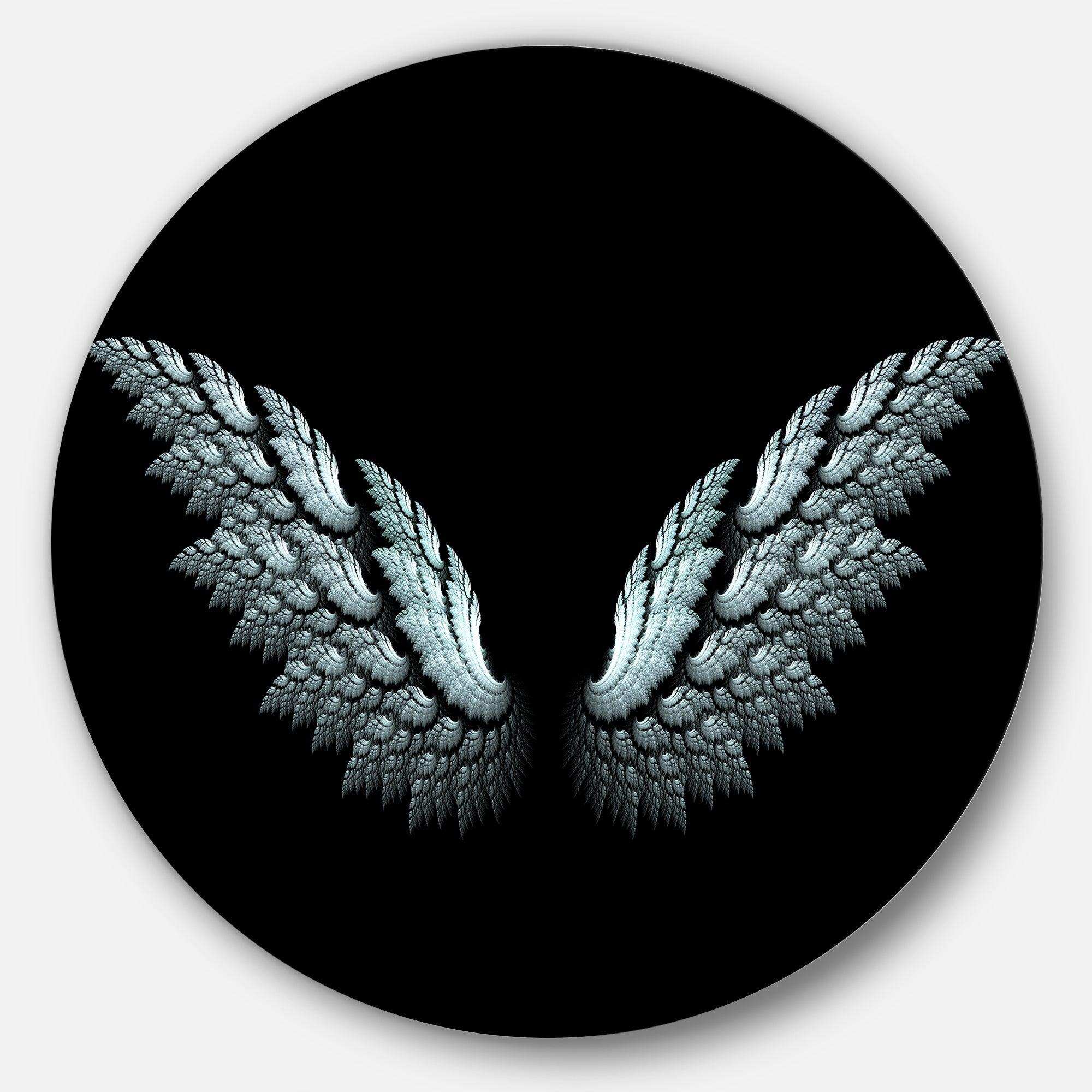 Angel Wings on Black Background - Abstract Circle Metal Wall Decor