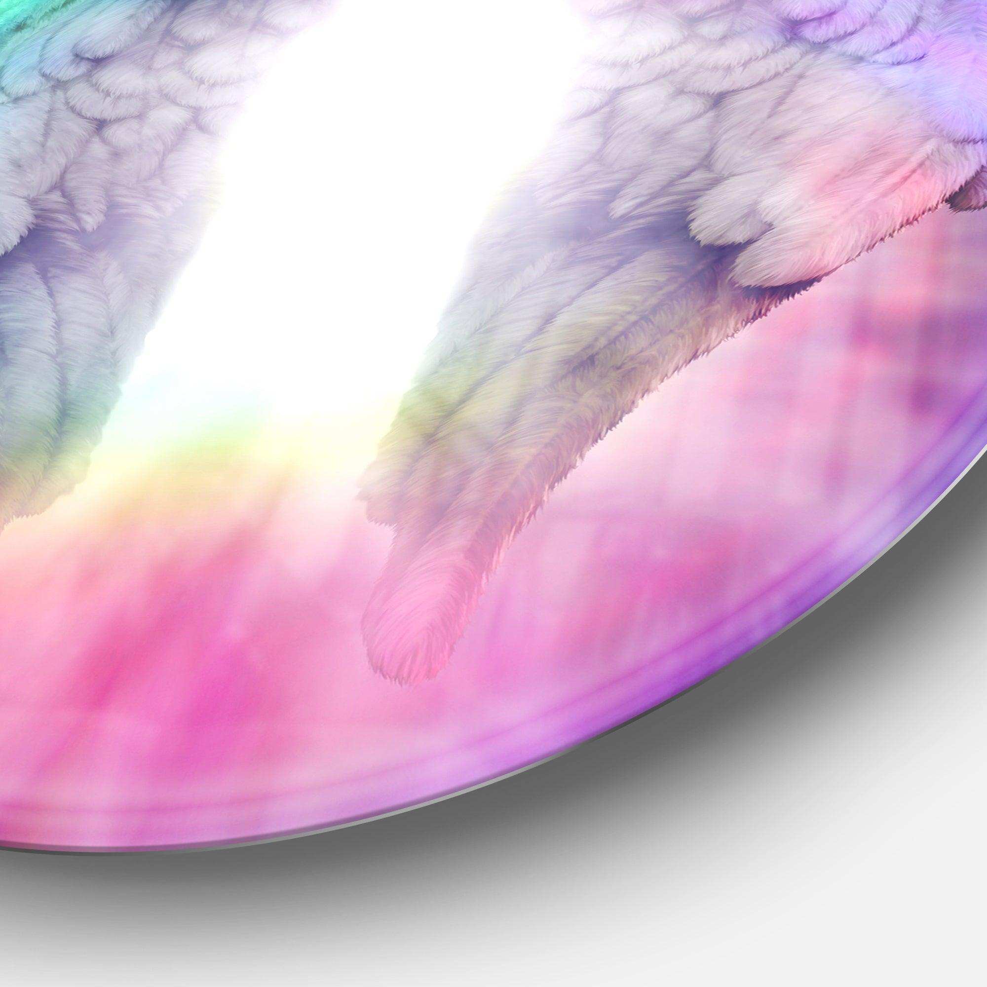 Angel Wings on Rainbow Background - Abstract Metal Circle Wall Art