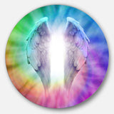 Angel Wings on Rainbow Background - Abstract Metal Circle Wall Art