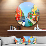Colorful Burano Island Canal Venice - Landscape Circle Metal Wall Decor
