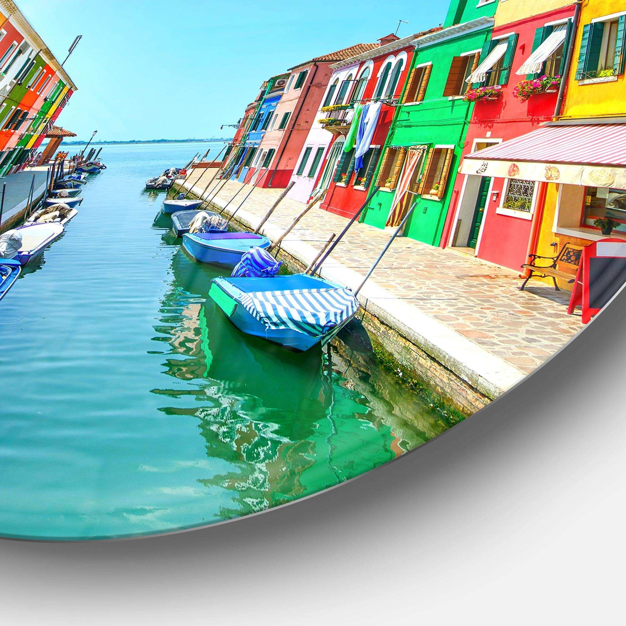 Colorful Burano Island Canal Venice - Landscape Circle Metal Wall Decor