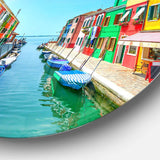 Colorful Burano Island Canal Venice - Landscape Circle Metal Wall Decor