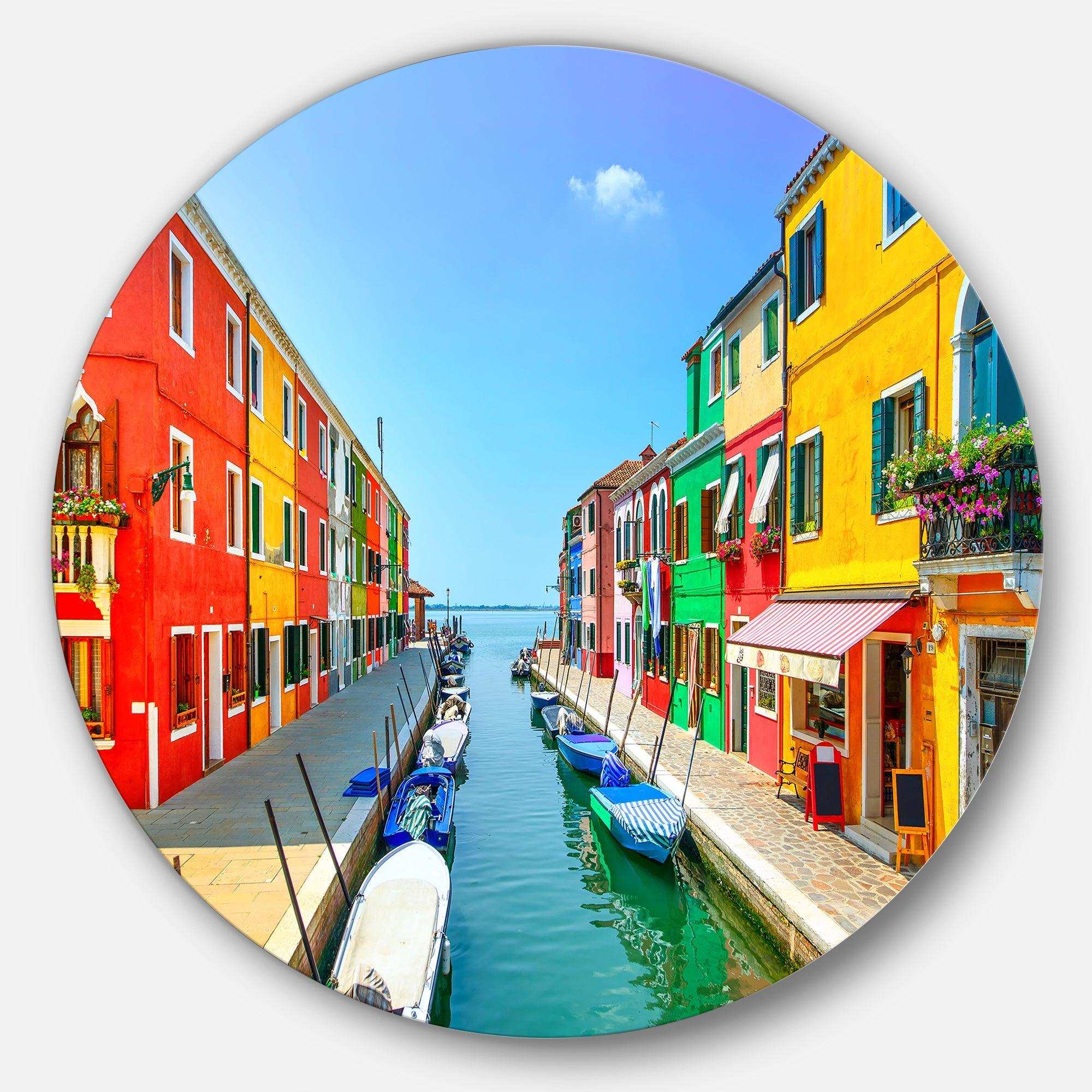 Colorful Burano Island Canal Venice - Landscape Circle Metal Wall Decor