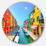 Colorful Burano Island Canal Venice - Landscape Circle Metal Wall Decor