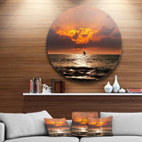 Sunset Beach with Distant Sail Boat - Sea & Shore Circle Metal Wall Decor