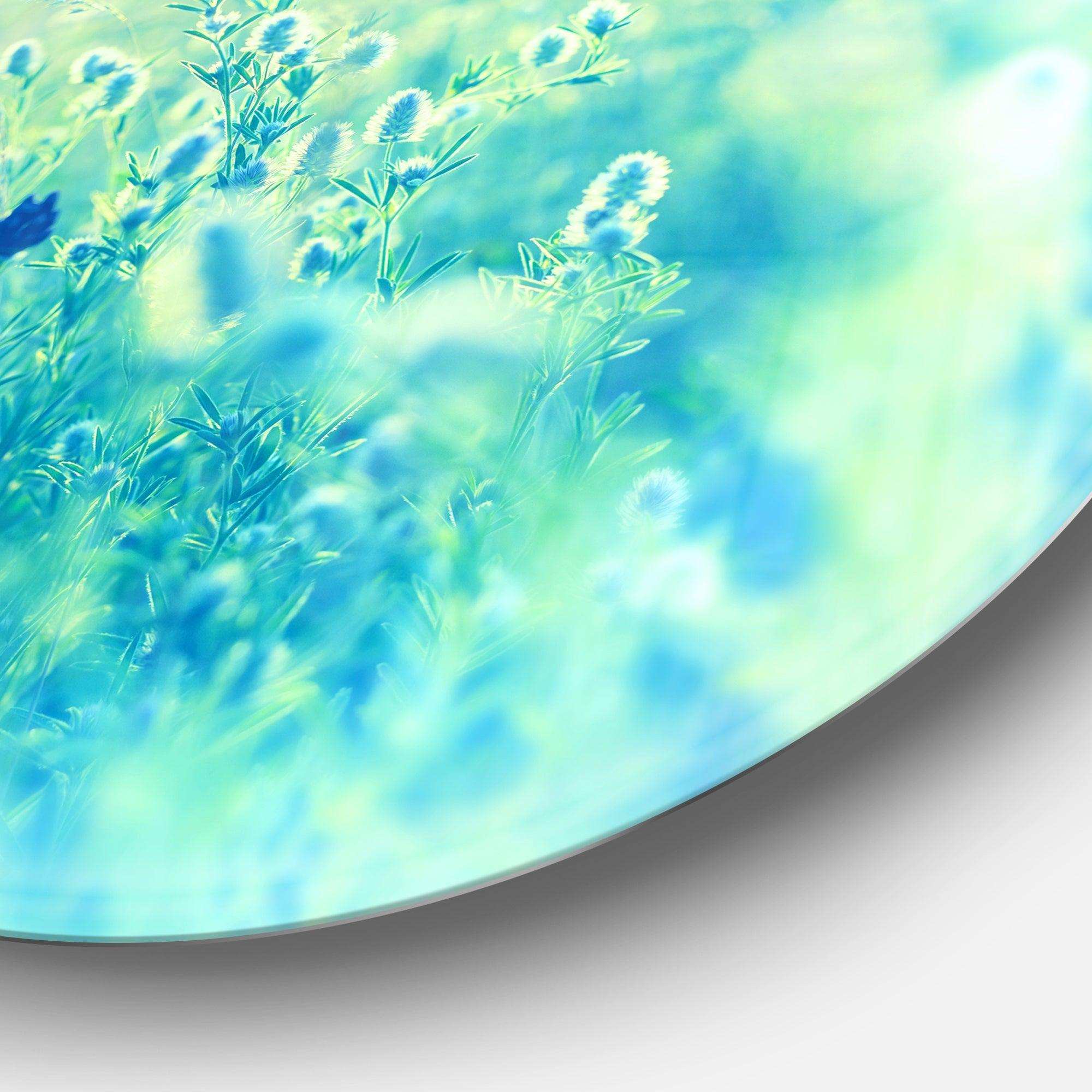 Light Blue Mountain Plain Flowers - Floral Metal Circle Wall Art