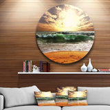 Raging Green Waves At Sunset - Sea & Shore Round Metal Wall Art