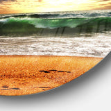 Raging Green Waves At Sunset - Sea & Shore Round Metal Wall Art