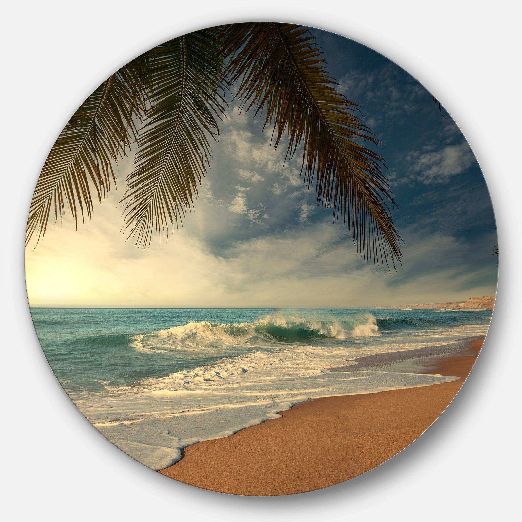 Beautiful Tropical Beach with Palms - Sea & Shore Circle Metal Wall Decor