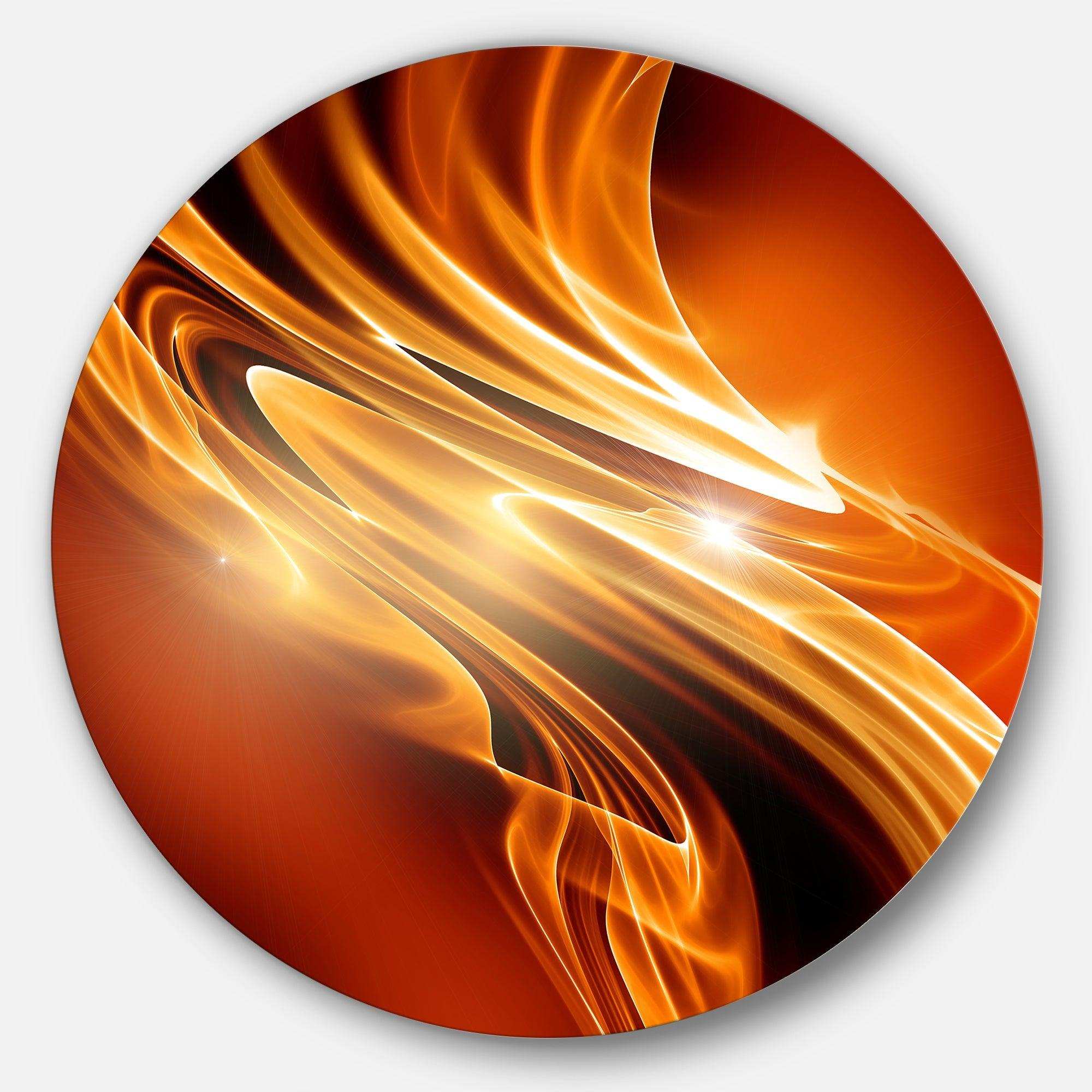 Golden Abstract Fractal Design - Abstract Metal Circle Wall Art