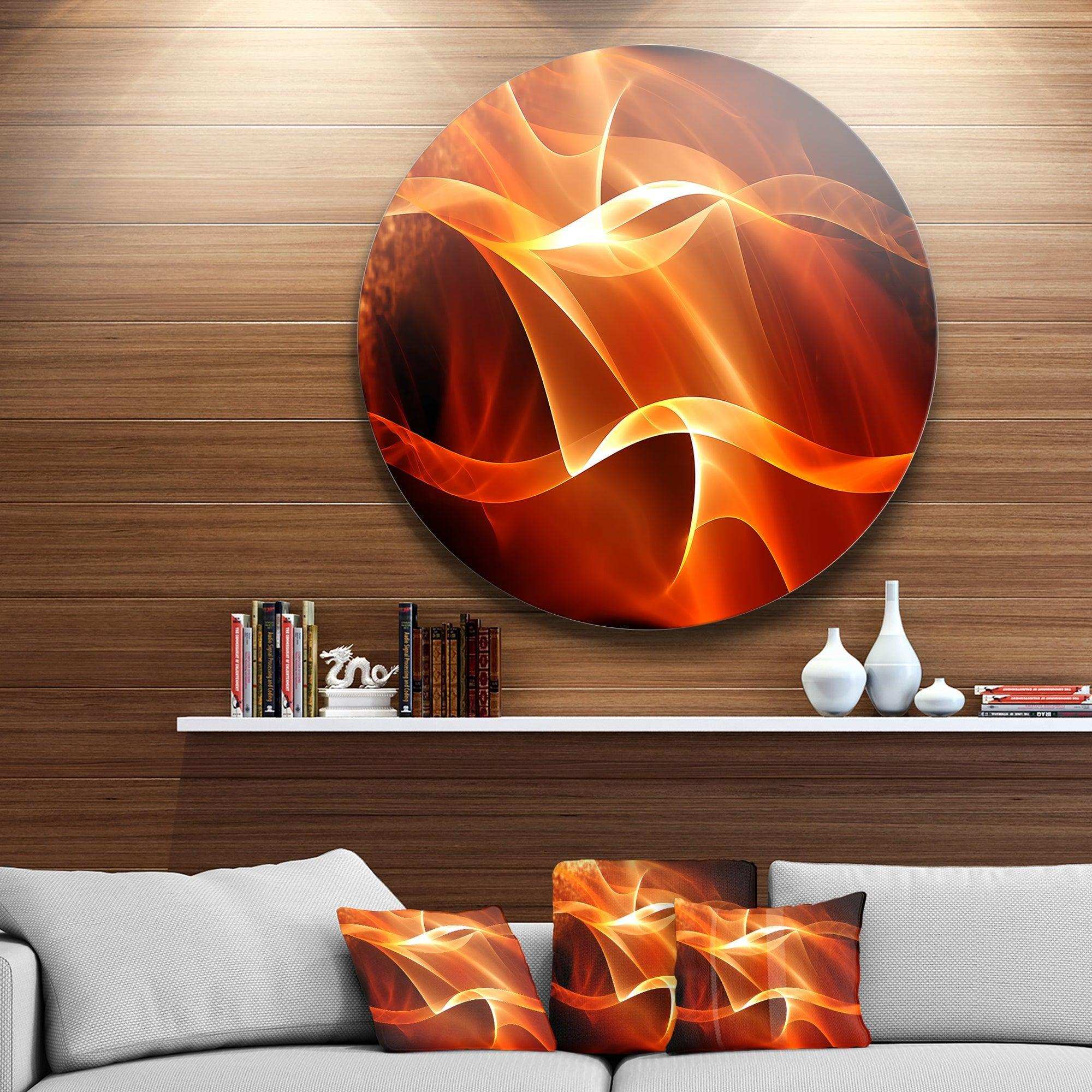 Orange 3d Abstract Fractal Waves - Abstract Oversized Circle Metal Wall Art