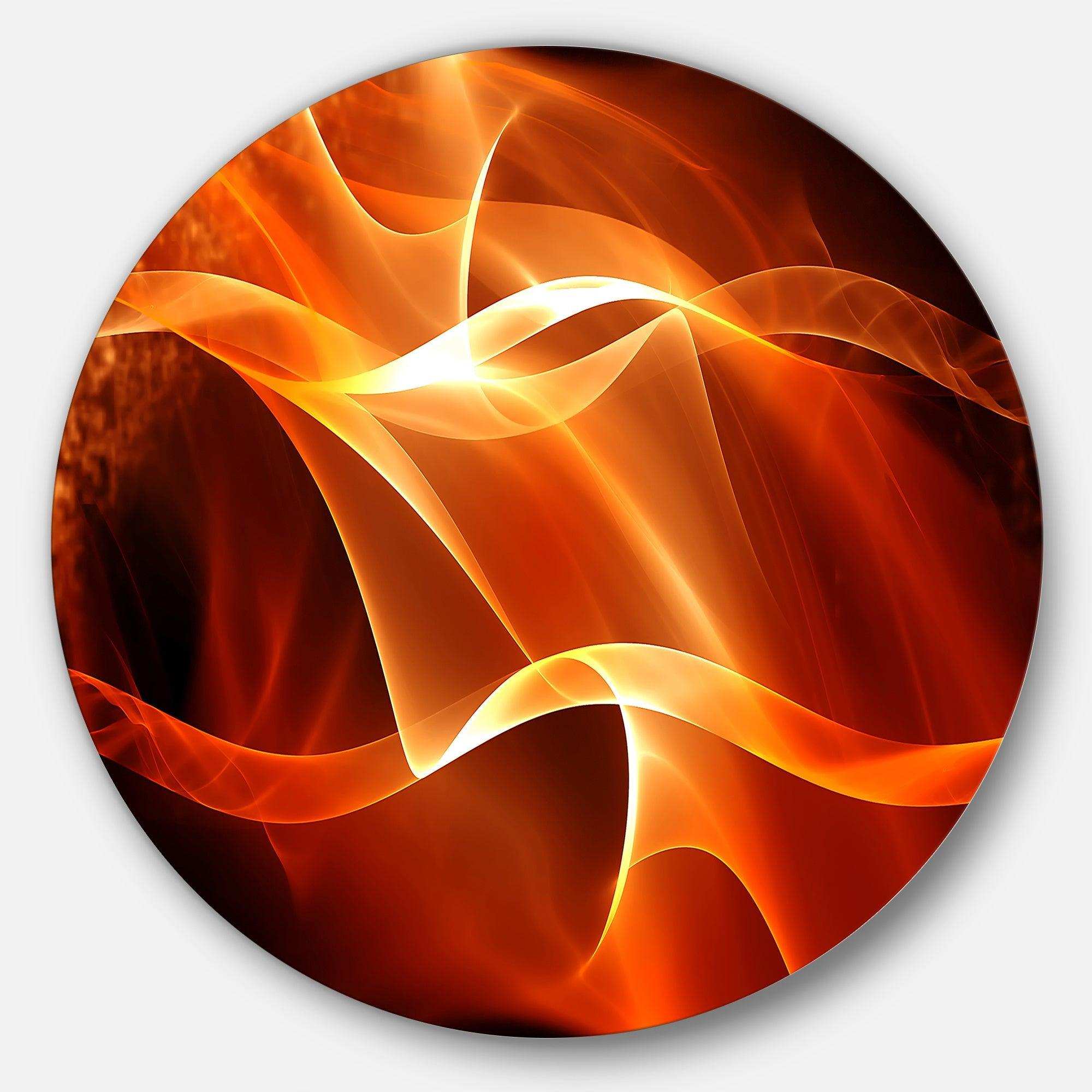 Orange 3d Abstract Fractal Waves - Abstract Oversized Circle Metal Wall Art