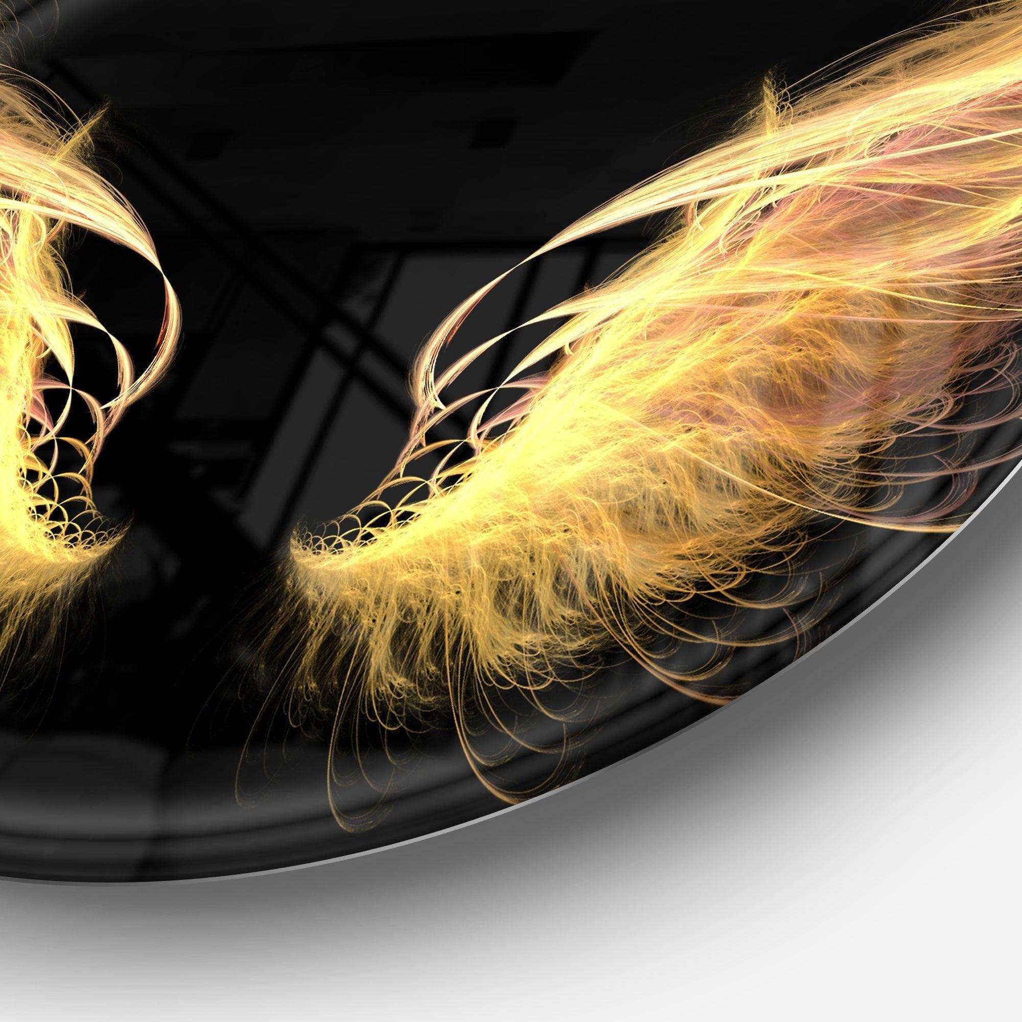 Golden Angel Wings on Black - Abstract Circle Metal Wall Art