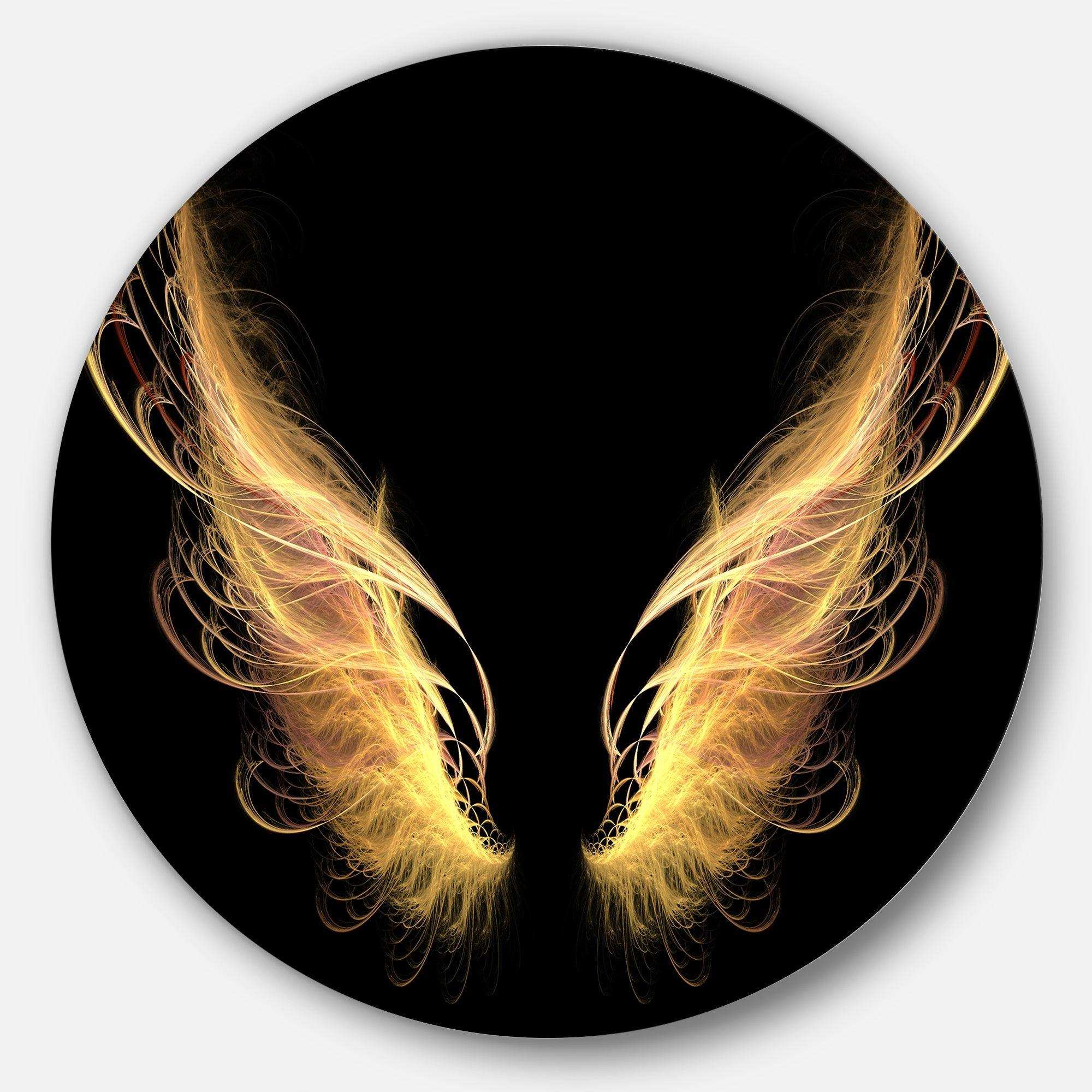 Golden Angel Wings on Black - Abstract Circle Metal Wall Art