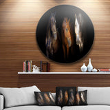 Three Horses with Golden Bridle - Animal Circle Metal Wall Decor