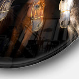 Three Horses with Golden Bridle - Animal Circle Metal Wall Decor