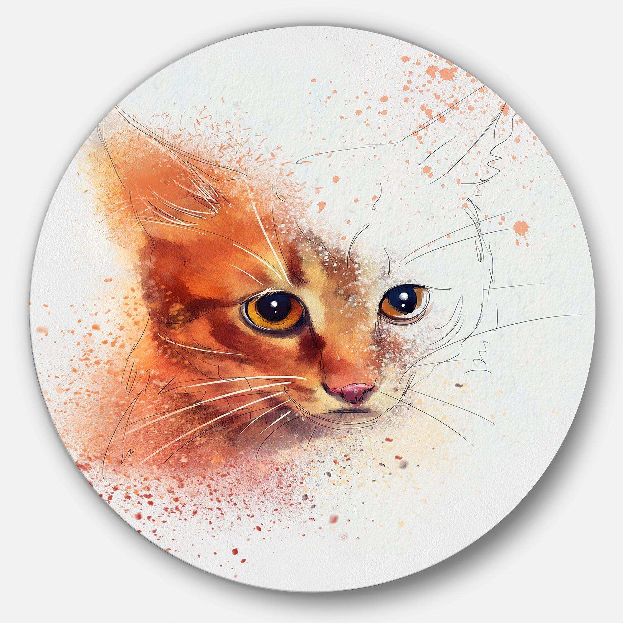 Beautiful Brown Kitten Watercolor - Animal Metal Circle Wall Art