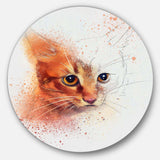 Beautiful Brown Kitten Watercolor - Animal Metal Circle Wall Art